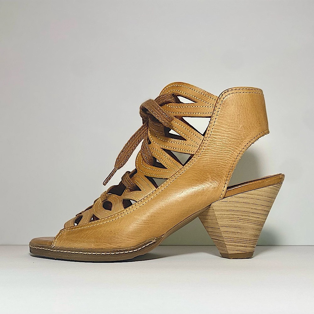 PIKOLINOS Genuine Leather Heels Tan Cut Out Lace Up Sandals 8.5 Boho Coastal EUC
